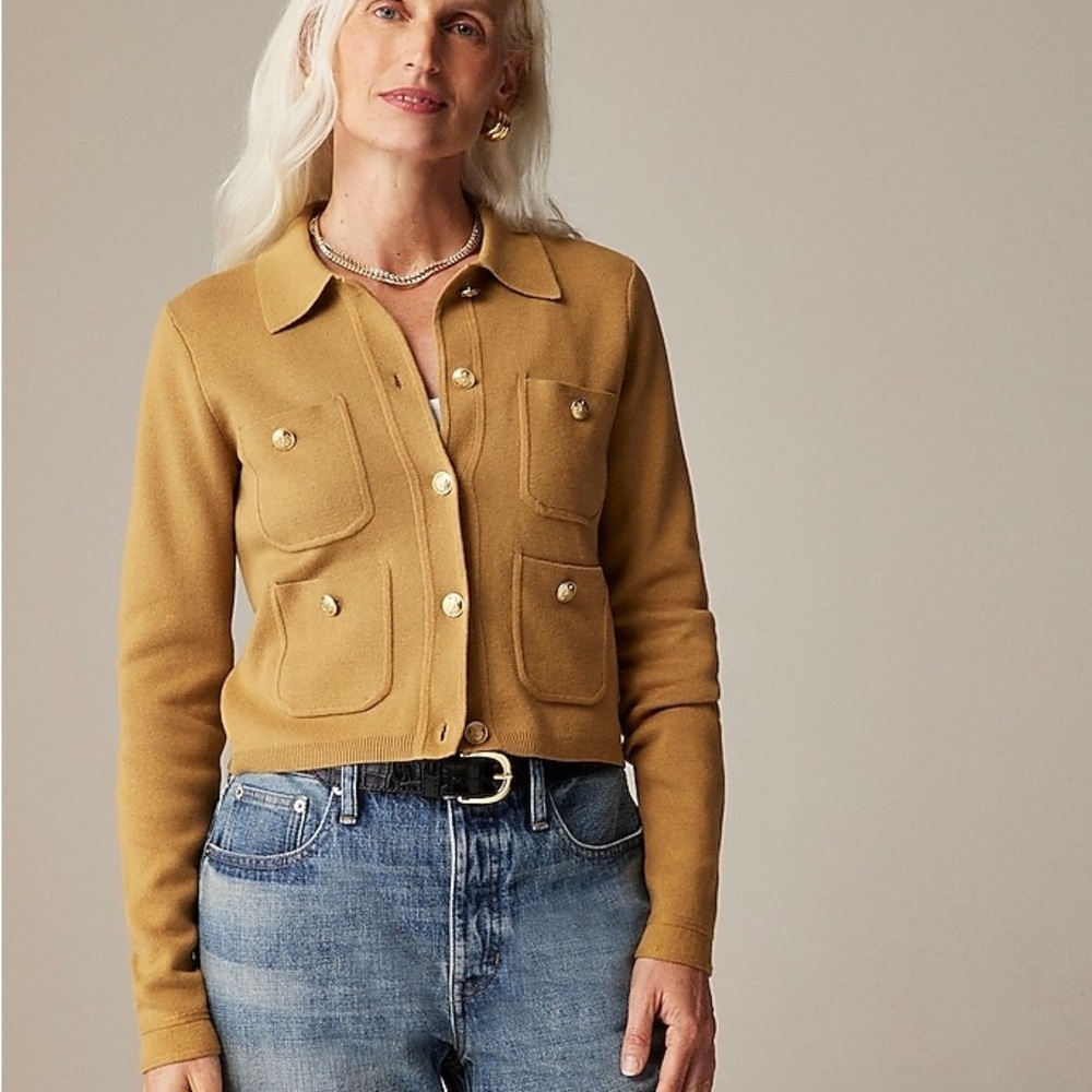 J. Crew Women's Patch-Pocket Sweater Lady Jacket Honey Brown NWT